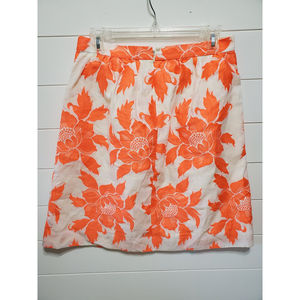 J Crew size 6 orange floral on white knee length skirt polyester cotton blend